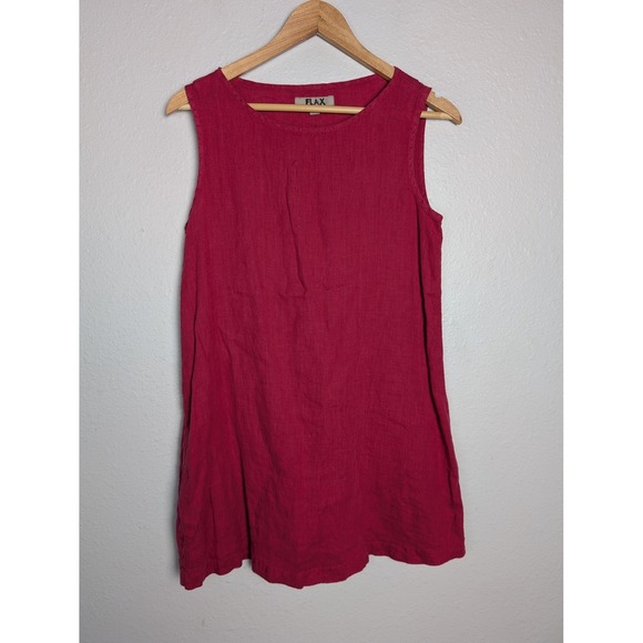 FLAX Dress Womens PM Pink Trapeze & Swing Short Linen Sleeveless Round Neck